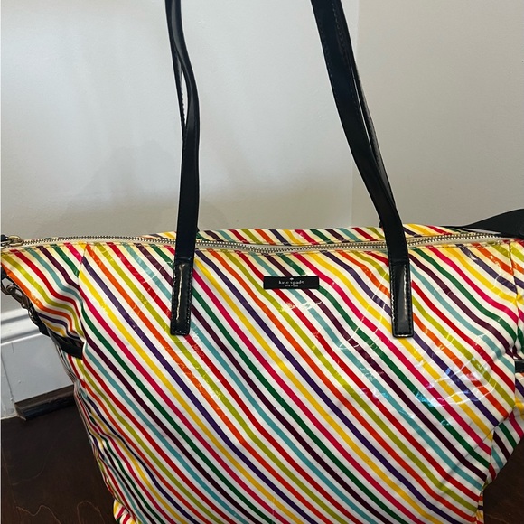 Kate Spade Multicolor Diagonal Stripe Diaper Bag with Black Handles - Picture 2 of 15